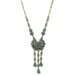 Audrey Hepburn Blue Aquamarine Rhinestone Necklace Gold Plated Camrose & Kross